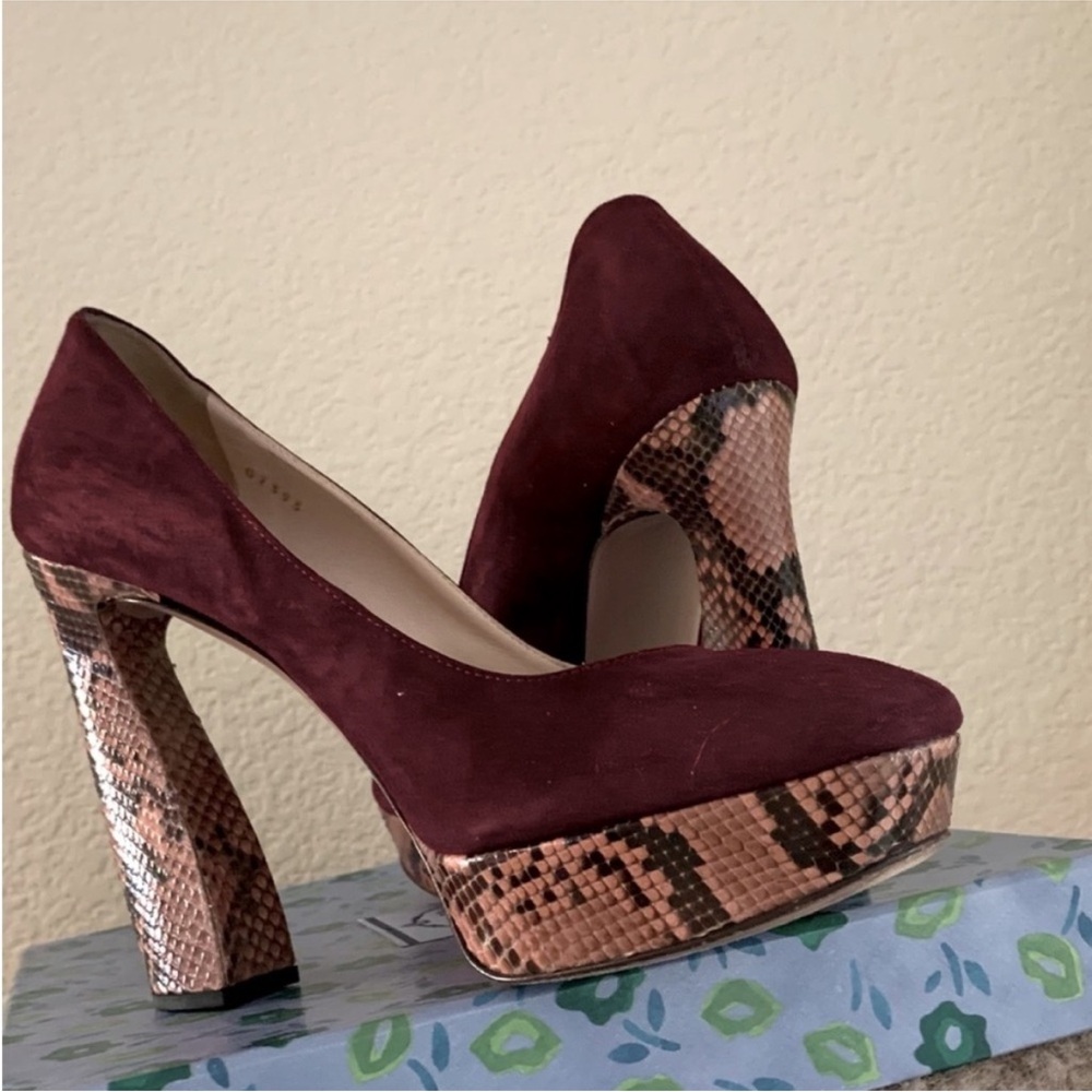 Prada Maroon Suede Heels with Snakeskin Pattern - Picture 11 of 11